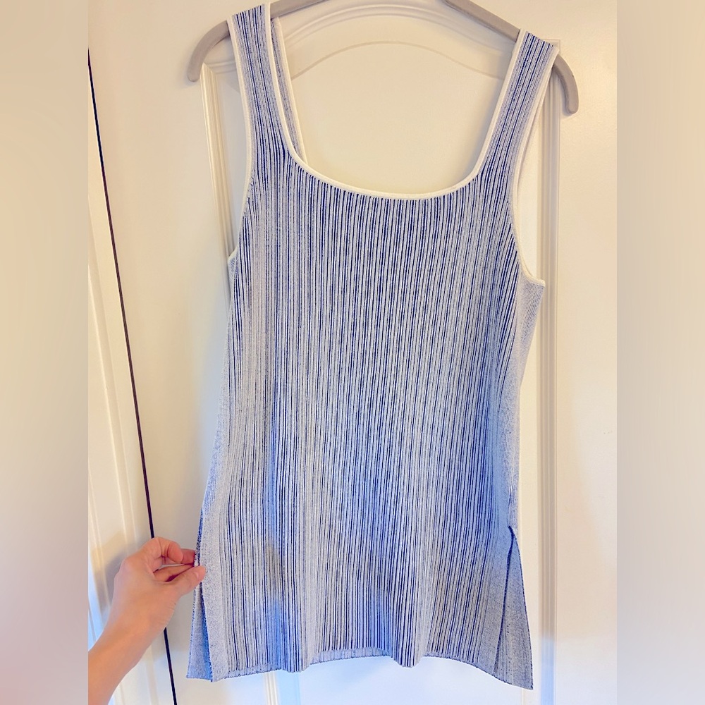 Club Monaco Blue and White Ribbed sweater like Tank, sized Large